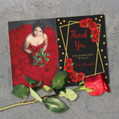 Red Rose Black en Gold Quinceañera Bedankkaart