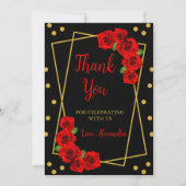 Red Rose Black en Gold Quinceañera Bedankkaart (Voorkant)