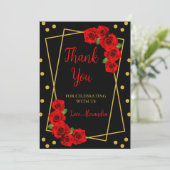 Red Rose Black en Gold Quinceañera Bedankkaart (Staand voorkant)