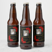 Red Rose Black en Gold Quinceañera Bier Etiket (Flessen)
