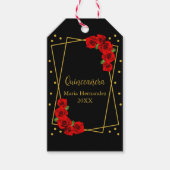 Red Rose Black en Gold Quinceañera Cadeaulabel (Voorkant)