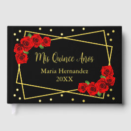 Red Rose Black en Gold Quinceañera Gastenboek