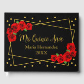 Red Rose Black en Gold Quinceañera Gastenboek (Voorkant)