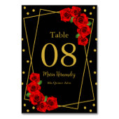 Red Rose Black en Gold Quinceañera Kaart (Achterkant)