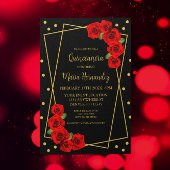 Red Rose Black en Gold Quinceañera Kaart