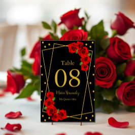 Red Rose Black en Gold Quinceañera Kaart