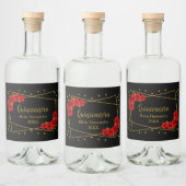 Red Rose Black en Gold Quinceañera Likeurfles Etiket (Flessen)