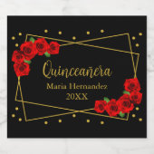 Red Rose Black en Gold Quinceañera Likeurfles Etiket (Enkel label)