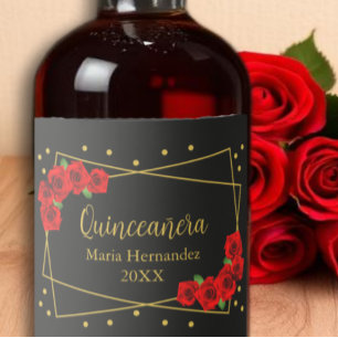 Red Rose Black en Gold Quinceañera Likeurfles Etiket