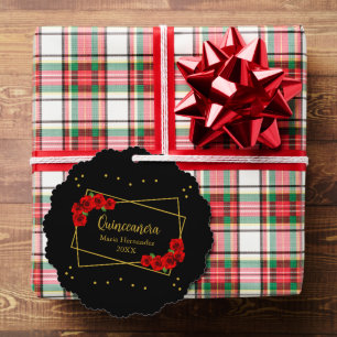 Red Rose Black en Gold Quinceañera Ornament Kaart