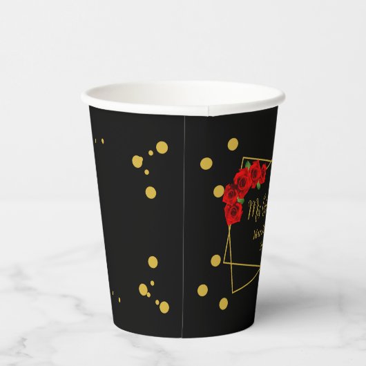 Red Rose Black en Gold Quinceañera Papieren Bekers (Rechts)