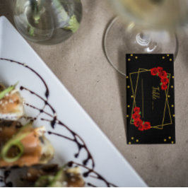 Red Rose Black en Gold Quinceañera Plaatskaartje