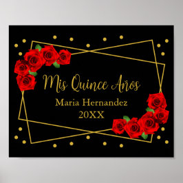 Red Rose Black en Gold Quinceañera Poster