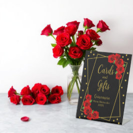 Red Rose Black en Gold Quinceañera Reclamebord Met Voetstuk