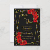 Red Rose Black en Gold Quinceañera Save The Date (Voorkant)