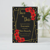 Red Rose Black en Gold Quinceañera Save The Date (Staand voorkant)