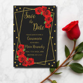 Red Rose Black en Gold Quinceañera Save The Date