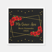 Red Rose Black en Gold Quinceañera Servet (Voorkant)