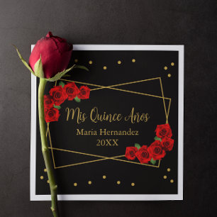 Red Rose Black en Gold Quinceañera Servet