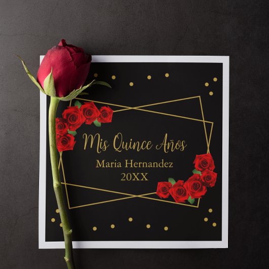 Red Rose Black en Gold Quinceañera Servet