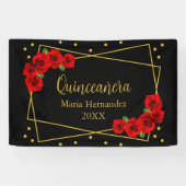 Red Rose Black en Gold Quinceañera Spandoek (Horizontaal)