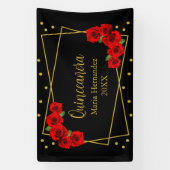 Red Rose Black en Gold Quinceañera Spandoek (Verticaal)