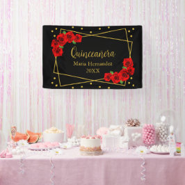 Red Rose Black en Gold Quinceañera Spandoek