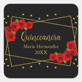 Red Rose Black en Gold Quinceañera Vierkante Sticker (Voorkant)