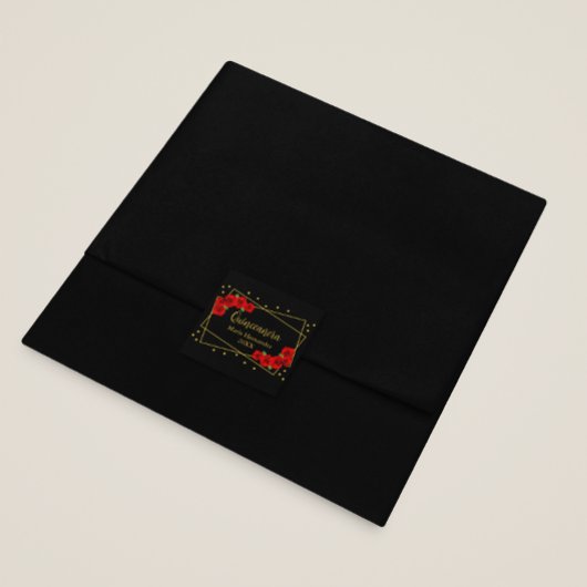 Red Rose Black en Gold Quinceañera Vierkante Sticker