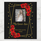 Red Rose Black en Gold Quinceañera Wijn Etiket (Enkel label)