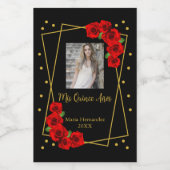 Red Rose Black en Gold Quinceañera Wijn Etiket (Enkel label)