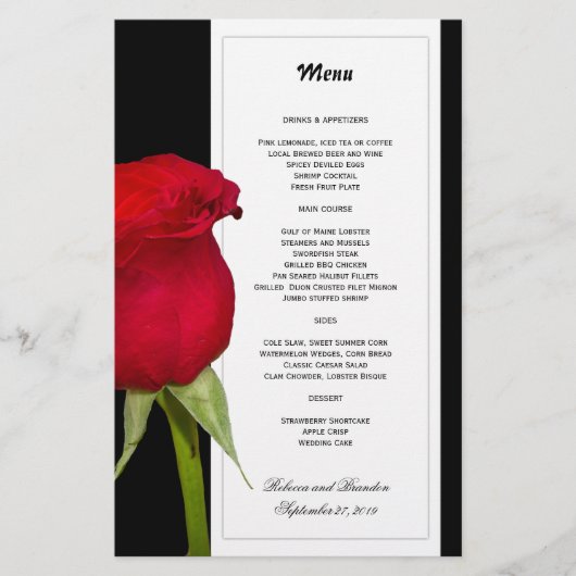 Red Rose Black en White Wedding Menu Sjabloon (Voorkant)