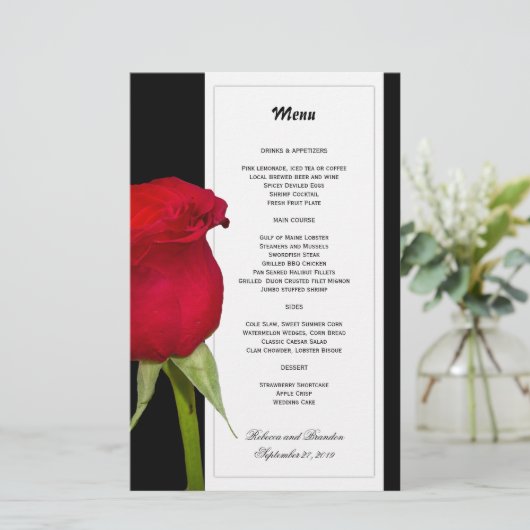 Red Rose Black en White Wedding Menu Sjabloon (Staand voorkant)