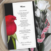 Red Rose Black en White Wedding Menu Sjabloon
