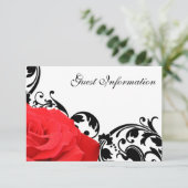 Red Rose Black Flourish Bruiloft Gast Informatie Informatiekaartje (Staand voorkant)