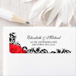 Red Rose Black Flourish Return-adres Etiket