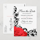 Red Rose Black Flourish Wedding Save the Date Briefkaart (Voorkant / Achterkant)