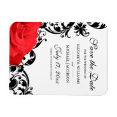 Red Rose Black Flourish Wedding Save the Date Magneet (Horizontaal)