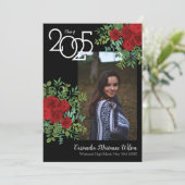 Red Rose Black Foto Afstuderen Aankondiging (Staand voorkant)