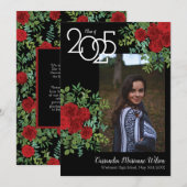 Red Rose Black Foto Afstuderen Aankondiging (Voorkant / Achterkant)