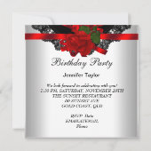 Red Rose Black Lace White Silver Party Kaart (Achterkant)