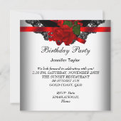 Red Rose Black Lace White Silver Party Kaart (Achterkant)