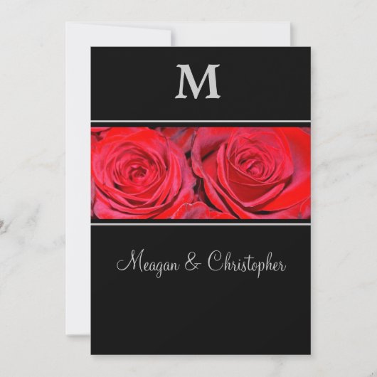 Red Rose Black Silver Monogram Weddenschap Kaart (Voorkant)