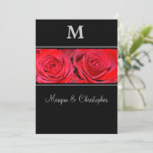 Red Rose Black Silver Monogram Weddenschap Kaart (Staand voorkant)