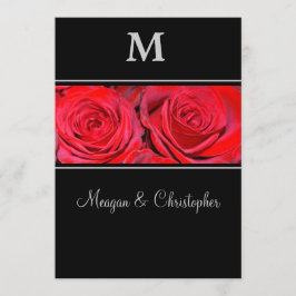 Red Rose Black Silver Monogram Weddenschap Kaart