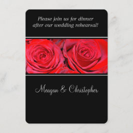 Red Rose Black Silver Wedding Rehearsal Dinner Kaart