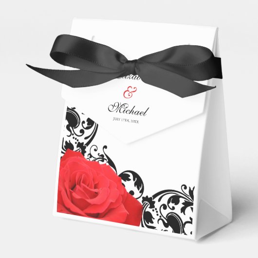 Red Rose Black Vlourish Personalized Wedding Bedankdoosjes (Voorkant Zijde)