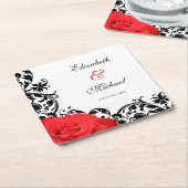 Red Rose Black Vlourish Personalized Wedding Kartonnen Onderzetters (Schuin)