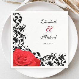 Red Rose Black Vlourish Personalized Wedding Servet