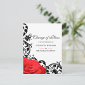 Red Rose Black Vlourish Wedding Change of Plans Briefkaart (Staand voorkant)
